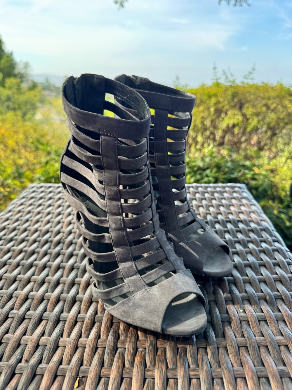 Schutz Black Strappy Cage High Heel Sandals 8.5